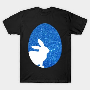 Easter Bunny Silhouette in Blue Faux Glitter Easter Egg T-Shirt